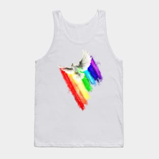 Happy Pidgeon Flying Over an even more Happy Rainbow Tank Top